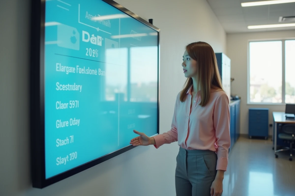 Jeune administratrice regarde tableau digital paye 2026