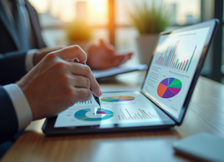 Valeur d’un segment de marché : déterminer le facteur clé pour optimiser Professionnel d'affaires analysant des graphiques colorés sur une tablette moderne