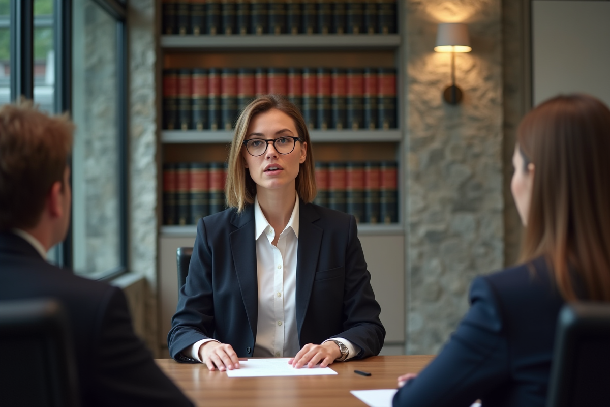 Jeune femme analyste juridique présentant lors d