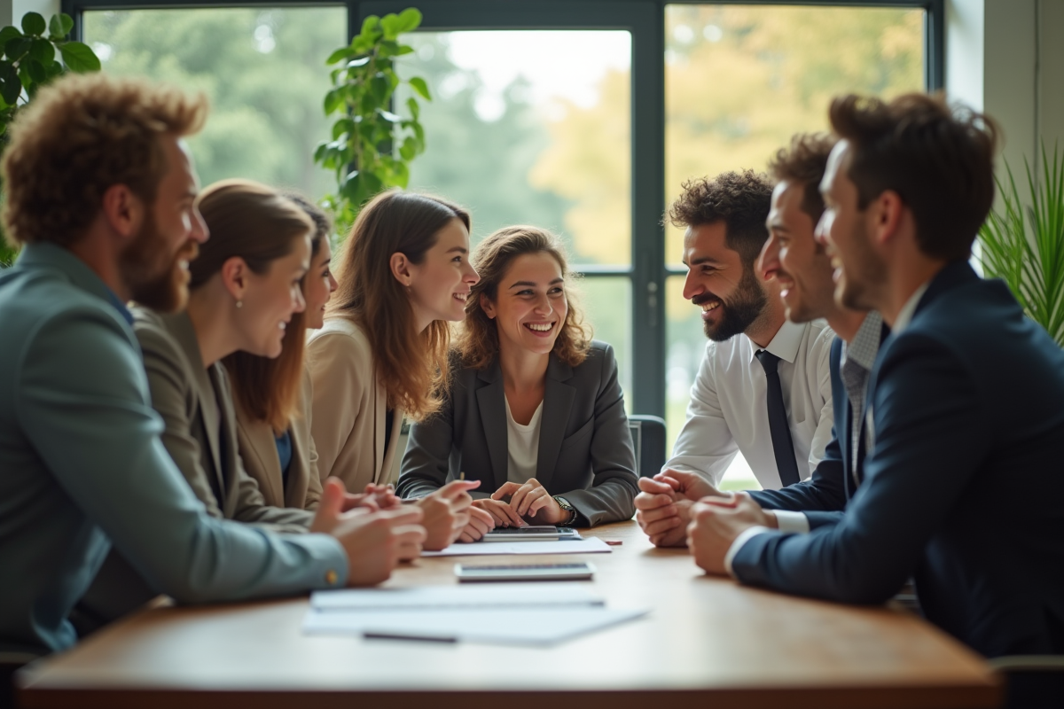 Groupe de stagiaires en réunion d