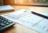 Bulletin de salaire sur un bureau en bois lumineux