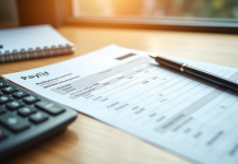 Bulletin de salaire sur un bureau en bois lumineux