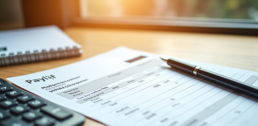 Les déductions à considérer pour un salaire brut de 2500 euros Bulletin de salaire sur un bureau en bois lumineux