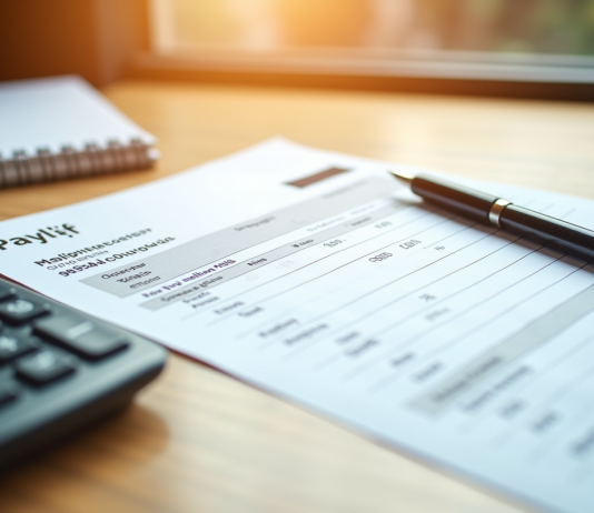 Les déductions à considérer pour un salaire brut de 2500 euros Bulletin de salaire sur un bureau en bois lumineux