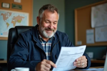 Homme chauffeur de camion regardant sa fiche de paie 2026