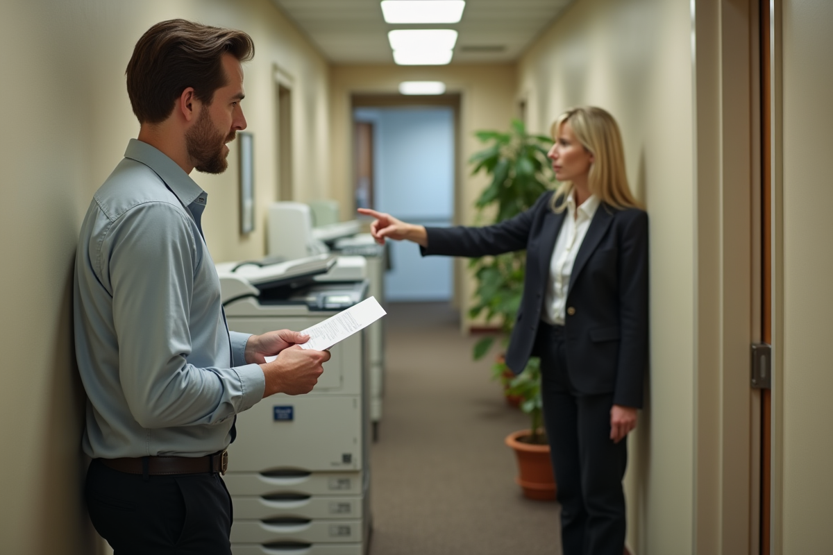 Jeune employé inquiet à côté d