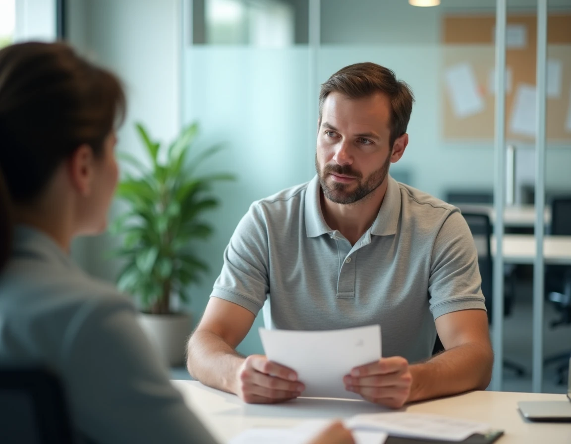 Employé LOXAM en entretien avec un représentant CSE pour comprendre ses droits aux subventions