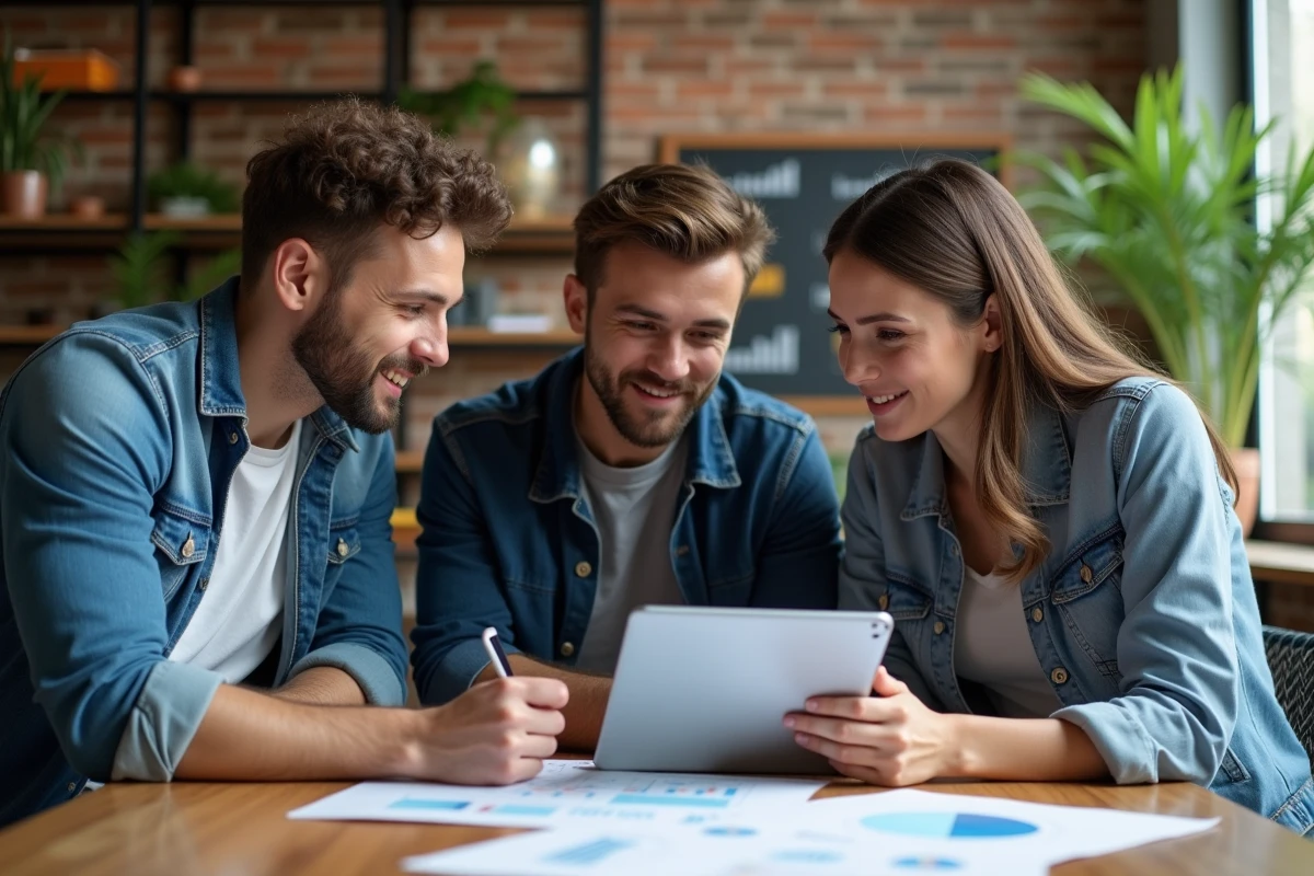 Groupe de jeunes professionnels discutant autour d