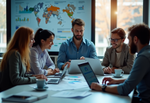 Equipe marketing diverse analysant des données autour d'une table