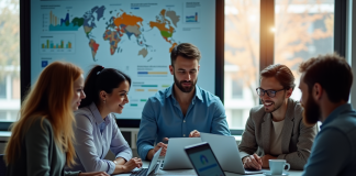 Equipe marketing diverse analysant des données autour d'une table