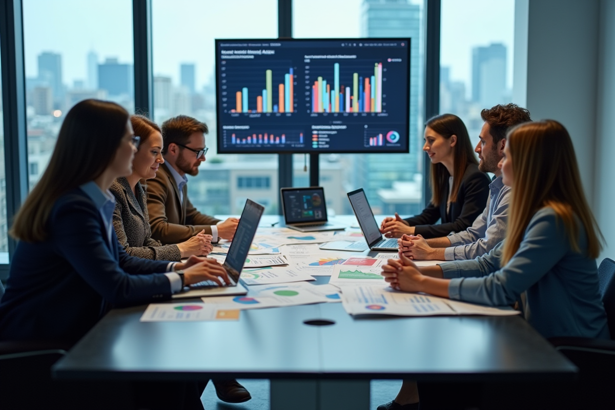 Groupe de stratèges marketing collaborant autour d