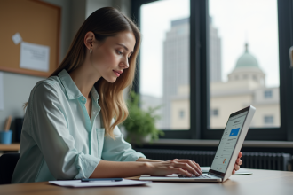 Jeune femme professionnelle remplissant un formulaire numérique