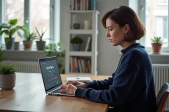 Femme au bureau regardant un écran d'ordinateur avec erreur IntraParis