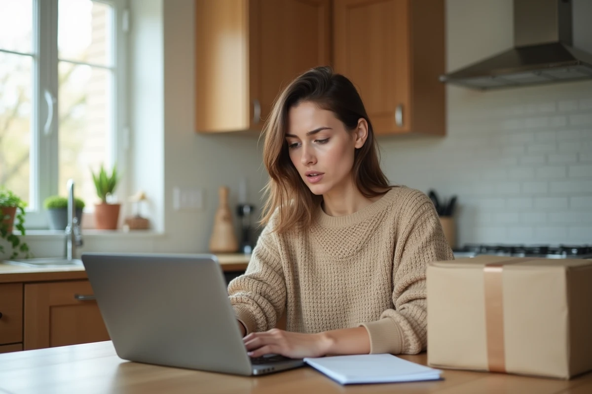 Femme préoccupée vérifiant ses livraisons à la maison