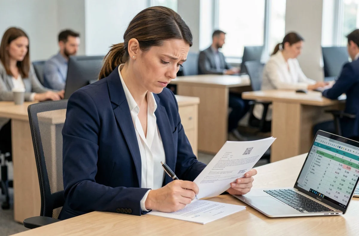 Femme cadre vérifiant son contrat de travail pour calculer son préavis de démission