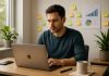 Freelance concentré travaillant sur un ordinateur dans un bureau moderne