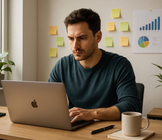 Freelance : comment rester compétitif dans un marché en constante évolution Freelance concentré travaillant sur un ordinateur dans un bureau moderne