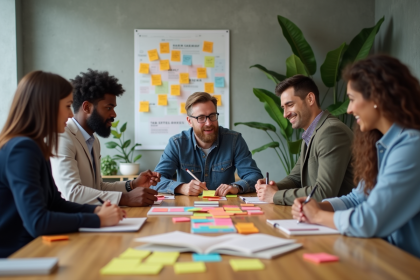 Groupe divers en réunion brainstorming dans un bureau créatif