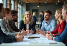 Collaboration : tous les types à connaître pour travailler efficacement Groupe de collègues en réunion dans un bureau moderne