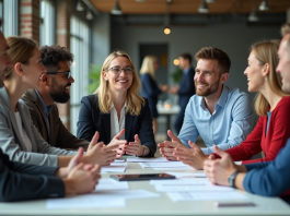 Collaboration : tous les types à connaître pour travailler efficacement Groupe de collègues en réunion dans un bureau moderne