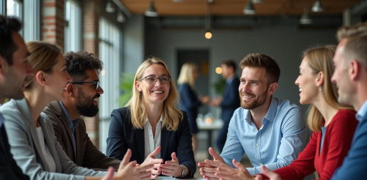Collaboration : tous les types à connaître pour travailler efficacement Groupe de collègues en réunion dans un bureau moderne