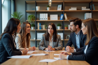 Groupe de professionnels en réunion dans un bureau moderne