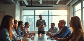 Groupe de professionnels divers autour d'une table moderne