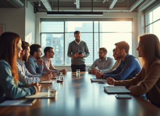 Groupe de professionnels divers autour d'une table moderne