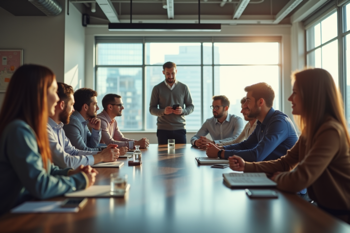 Groupe de professionnels divers autour d'une table moderne