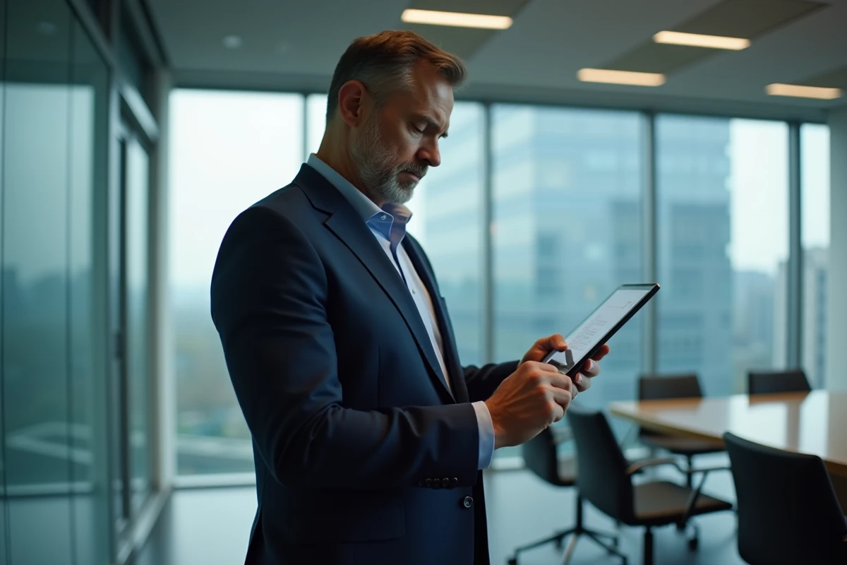 Homme d affaires utilisant une tablette dans une salle de réunion