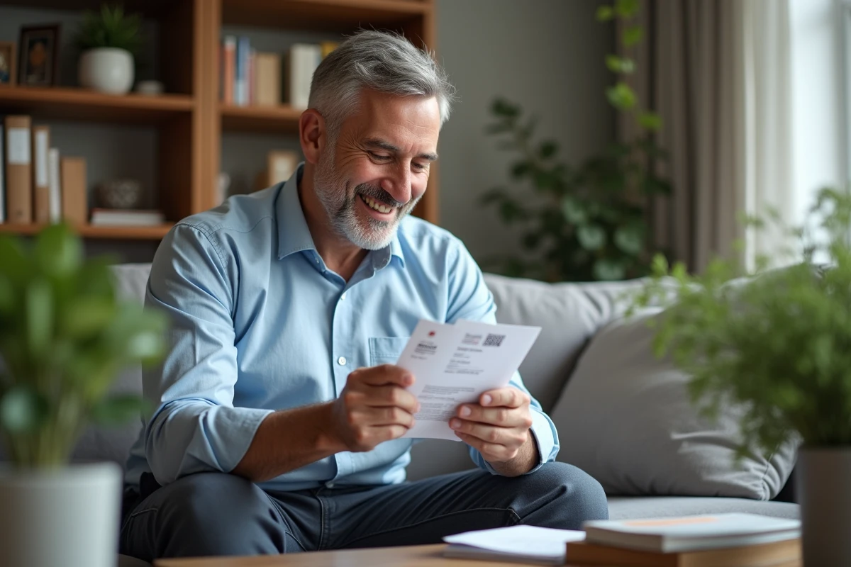 Homme vérifiant un bulletin de salaire avec son smartphone