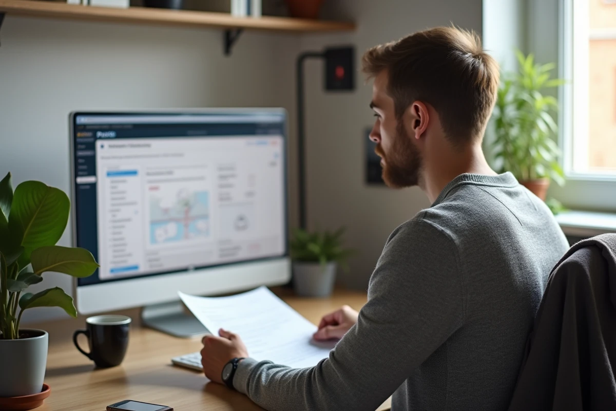Jeune homme vérifiant le site PIXID à domicile