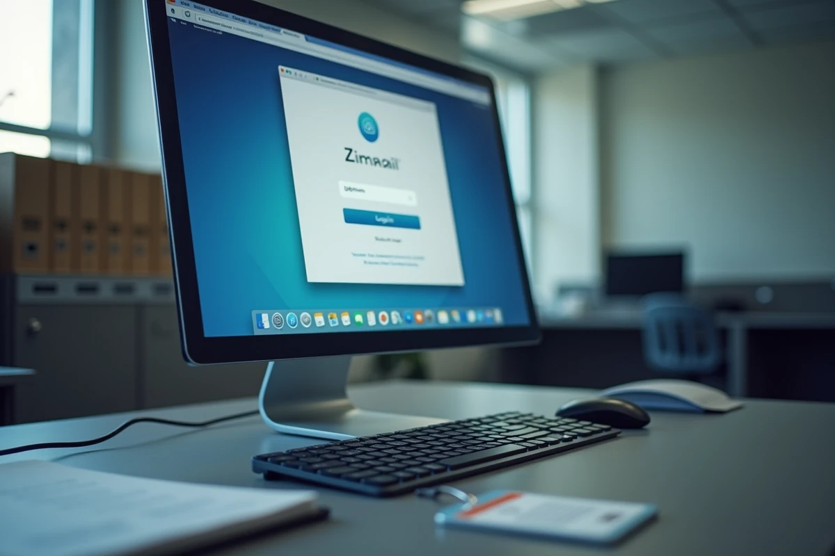 Écran d'ordinateur affichant l'interface de connexion Zimbra douane dans un bureau administratif