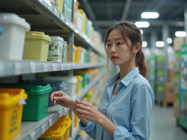 Innovation durable : comment l’économie circulaire booste l’éco-responsabilité ? Jeune femme examine des contenants recyclables en centre de tri