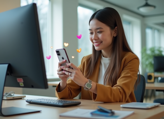 Marketing d’influence : l’avenir de cette stratégie digitale ? Influenceuse jeune enregistrant une video avec notifications sociales