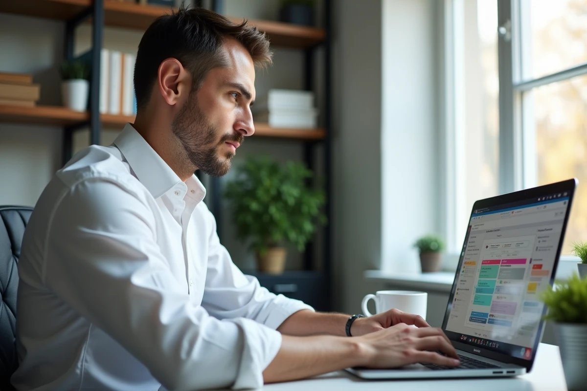 Manager travaillant seul sur une matrice de responsabilités dans un logiciel de gestion des rôles type PROROLE