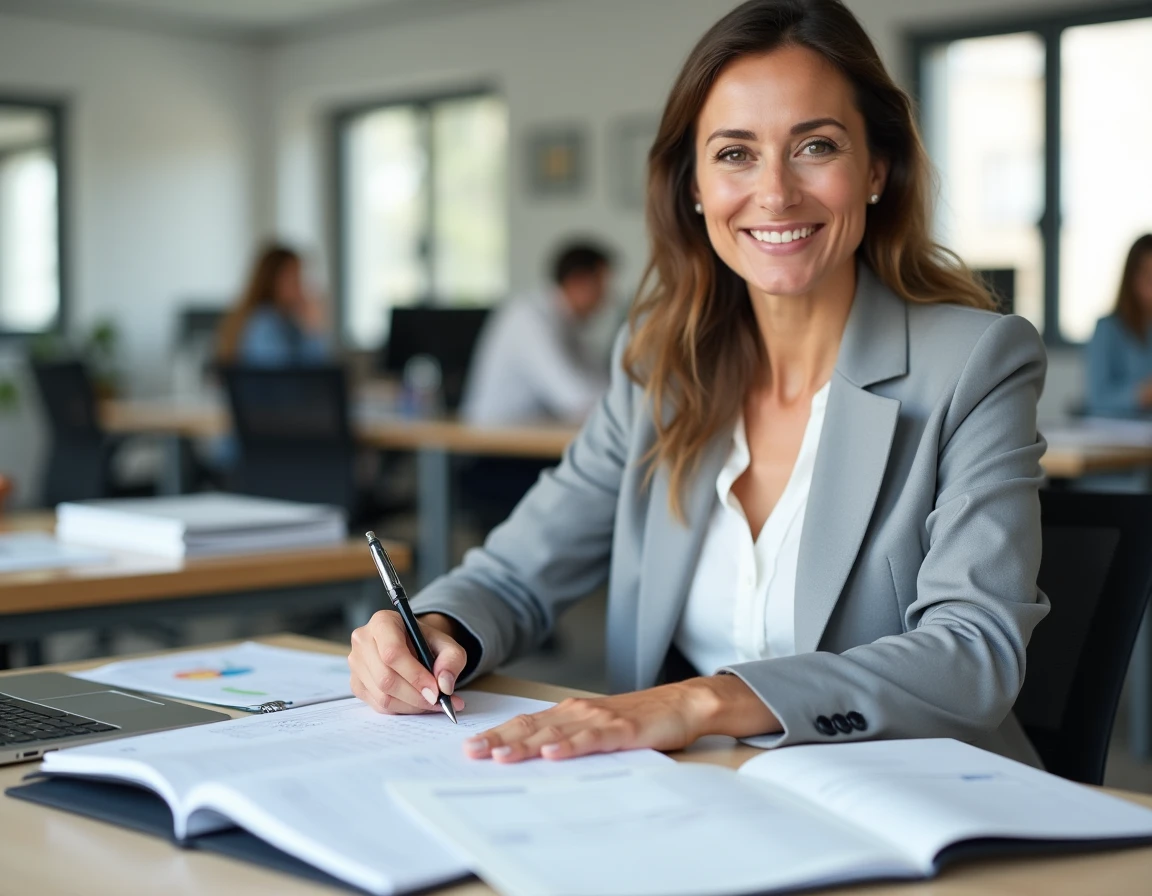 Professionnelle consultant son planning de congés trimestriels en entreprise dans le cadre de la Convention 66
