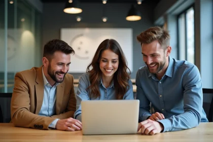 Groupe de professionnels collaborant dans un espace de coworking moderne