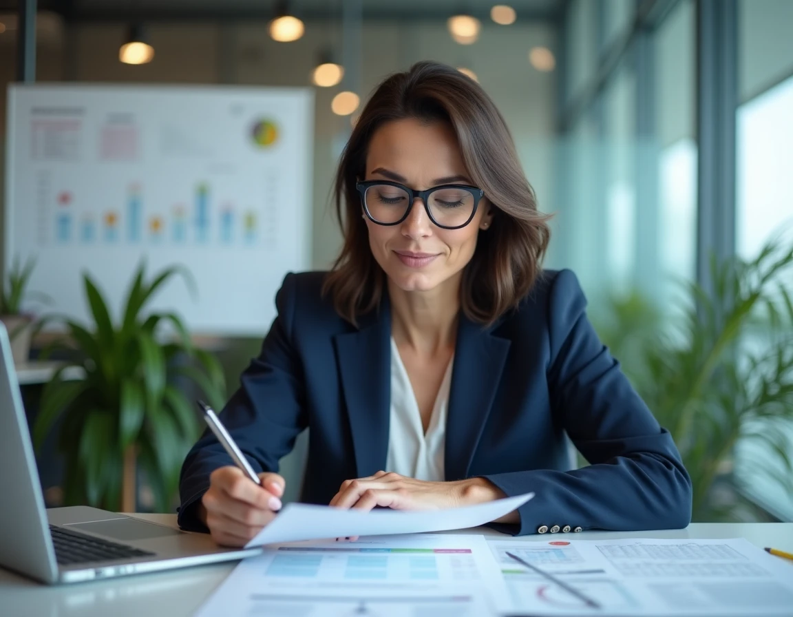 Responsable RH analysant des grilles de rémunération pour les stagiaires en 2026 dans un bureau d'entreprise moderne