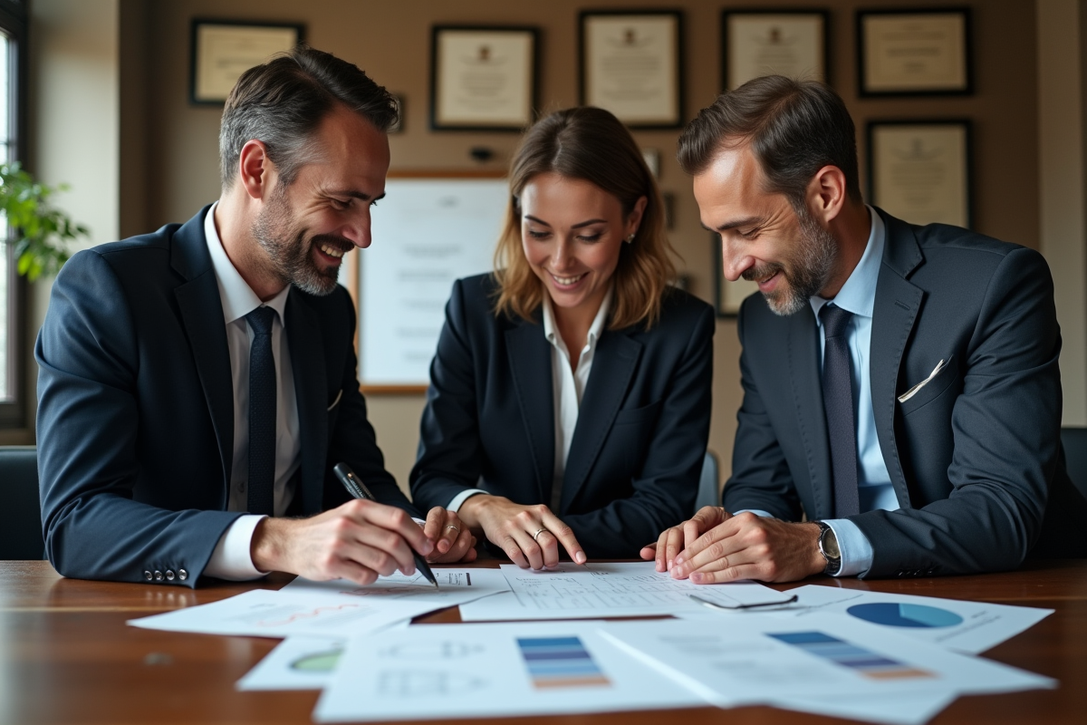 Groupe de professionnels examinant un rapport d audit