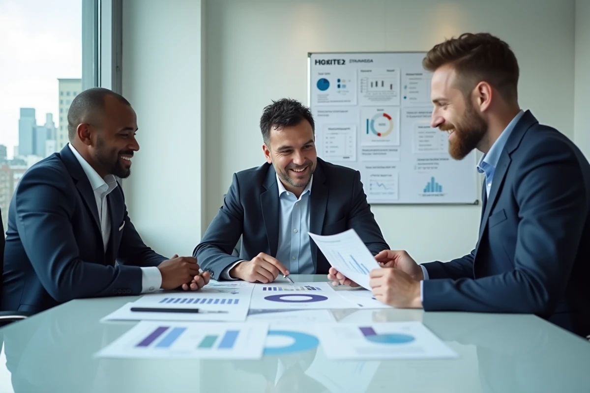 Trois professionnels discutant autour d